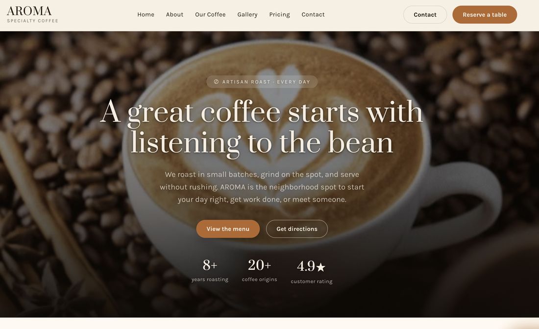 AROMA caf&eacute; website design