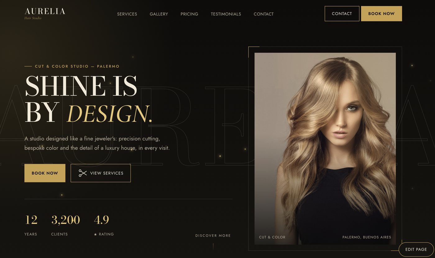 Aurelia Hair Studio — live demo screenshot