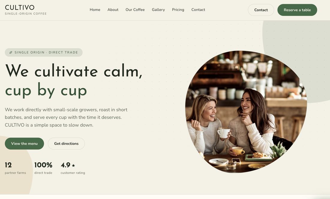 CULTIVO caf&eacute; website design