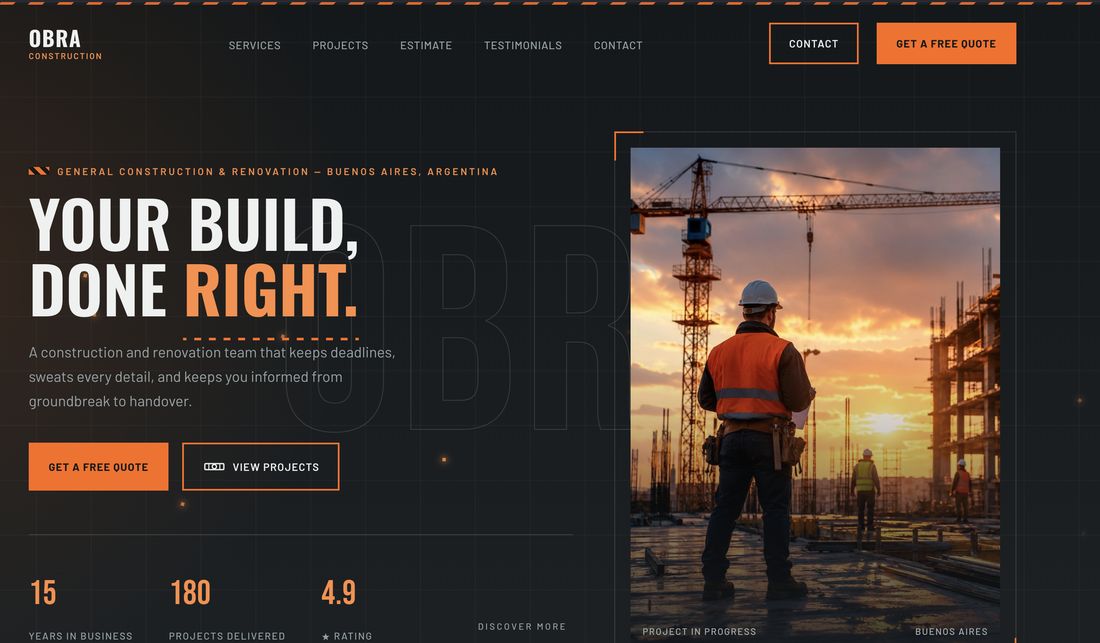 OBRA Construction — live demo screenshot