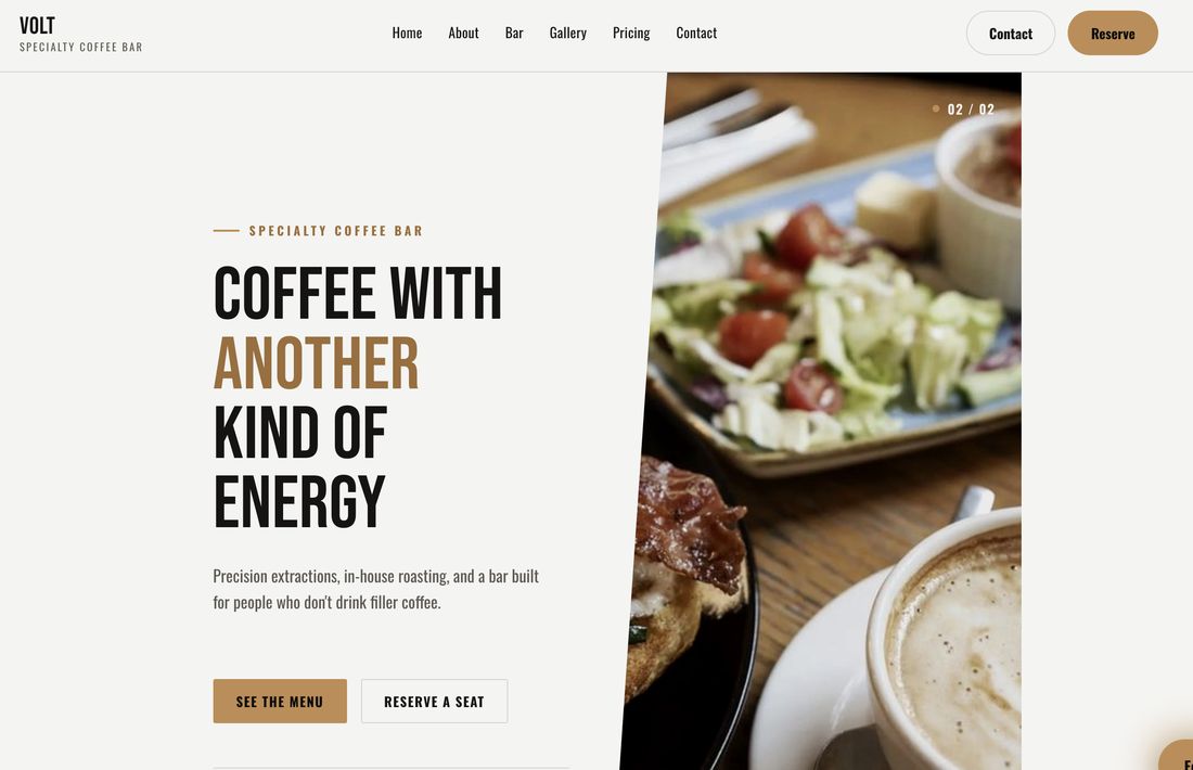 VOLT caf&eacute; website design
